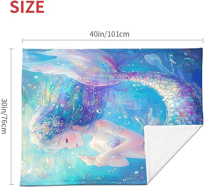 Baby Blanket Mermaid Childish Blue Sea for Boy Girl Newborn 30x40 Inch Toddler Infant Nursery Throw Blankets Double Layer Comfy Soft Plush Stroller Crib Quilt