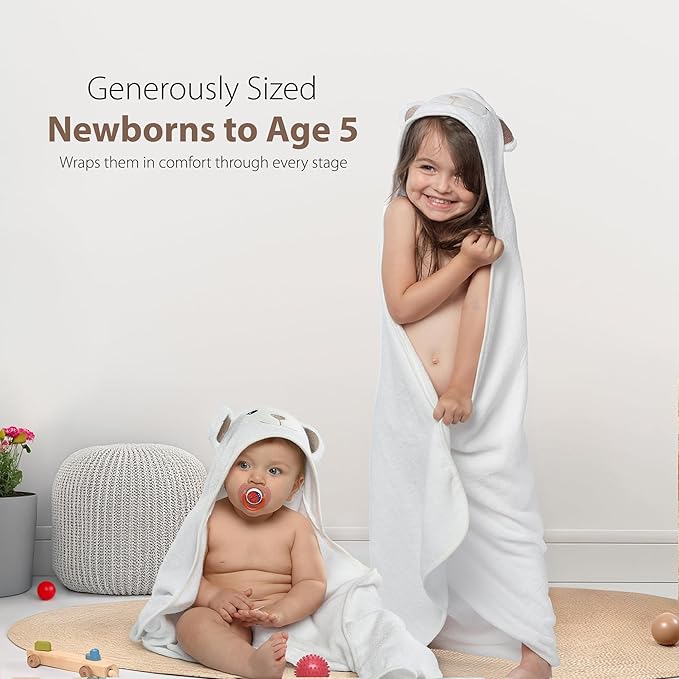 MINIBOO Hooded Baby Towels for Newborn & Toddler - Super Soft Baby Bath Towels with Hood, Highly Absorbent Viscose Made from Bamboo Hooded Towel for Boys, Girls, Newborn Essentials.