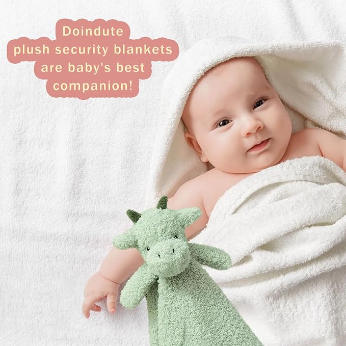 Baby Green Dragon Soft Stuffed Animal Security Blanket, Plush Dinosaur Character Lovey Blanket, Baby Shower/Nursery Gift, Newborn Infant Toddler Snuggle Blankie for Boys Girls, 14 Inches