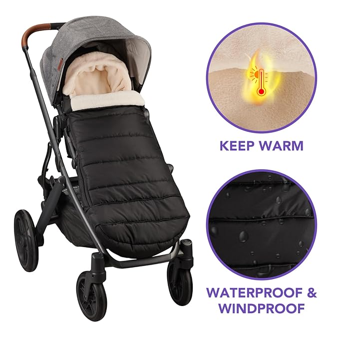Buntting Bag Compatible with UPPAbaby Vista V2, V3, Vista, Cruz, Cruz V2, RumbleSeat, Ridge, Minu Strollers, Warm and ultra-plush Waterproof Bunting Bag. Universal, easily attaches to all strollers.