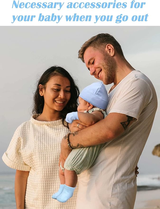 Baby Hats Mittens and Socks Set Unisex Cotton Beanie Cap and Scratch Mitten Non-Slip Baby Ankle Socks for Boys and Girls