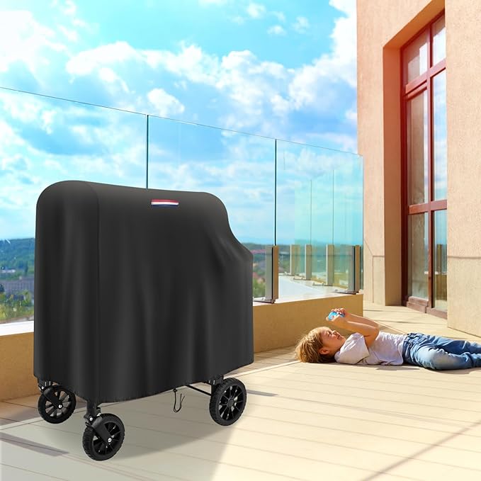 POMER Stroller Wagon Cover for WONDERFOLD Wagon W4 Original,Outdoor Waterproof 420D Wagon Cart Cover with Handle Adjustable Drawstring-44“Lx30 Wx43 H