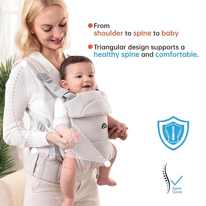Baby Carrier for Newborns to Toddlers, Adjustable, Ultra-Soft and Weightless, Ergonomic Baby Carrier with Head Support, Baby Travel Gear, Baby Essentials (Grey)