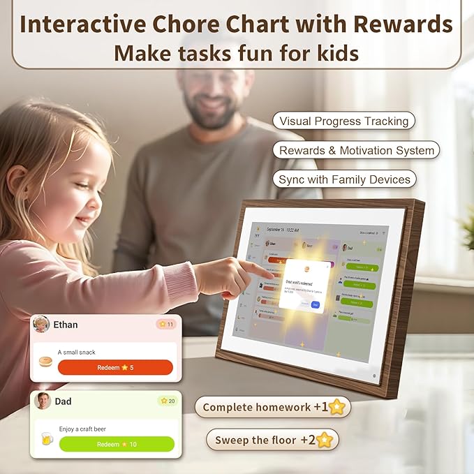 10.1 Inch Digital Calendar Chore Chart with Touchscreen - Full HD Interactive Display, Wall & Desk Mountable Family Planner, To-Do List & Meal Planner, Digital Picture Frame for Sharing Photos via App