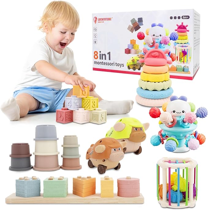 Baby Toys 6 to 18 Months, 8 in 1 Montessori Toy Set, Educational Learning Toy for Toddlers Babies Sensory Toys Newborn Infant Gifts for Boys & Girls