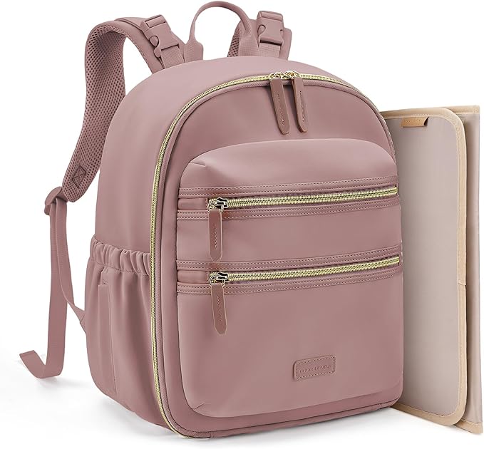 mommore Neoprene Diaper Bag Backpack Small Baby Bag Travel Mini Diaper Backpack for Newborn with Insulated Pockets (Dark Pink)