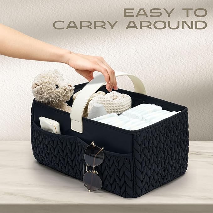 Luxurious Baby Diaper Caddy, Nursery Storage Basket for Newborn Essentials, Travel Baby Basket for Diapers Baby Wipes, Organizer Tote Bag Storage Bin, Baby Shower Gifts(black)