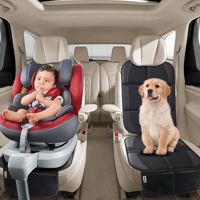 Car Seat Protector, Non-Slip Rubber Padded Backing Seat Protector for Child Seats, Waterproof Thickest Padding Car Seat Protector Under Baby Seat - No Imprint (Red-2pcs)