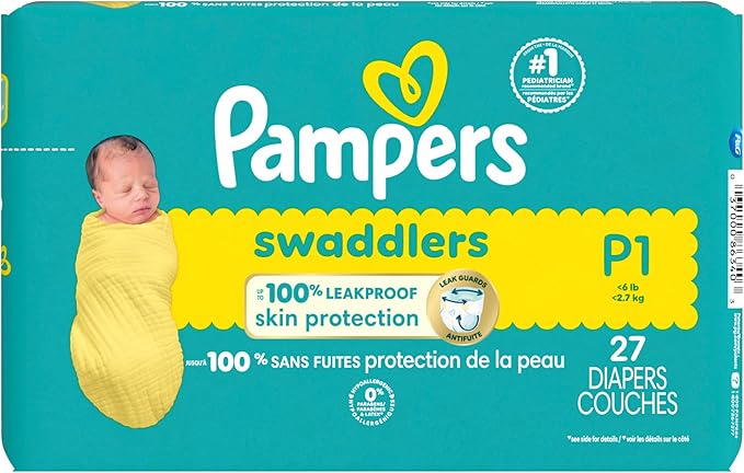 Pampers Baby Diapers - Swaddlers - Size P1, 27 Count, Ultra Absorbent Disposable Preemie Diaper