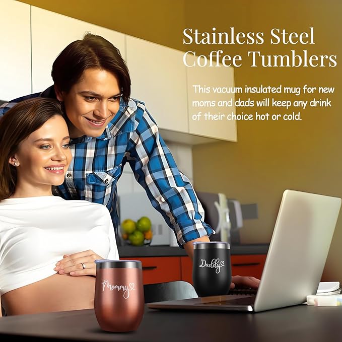 New Mom Gifts, 14pcs First Time Women Care Package after Baby, Pregnancy Gender Reveal Gifts with Mom and Dad Tumbler Set for Expecting Mommy, New Parents, Baby Shower