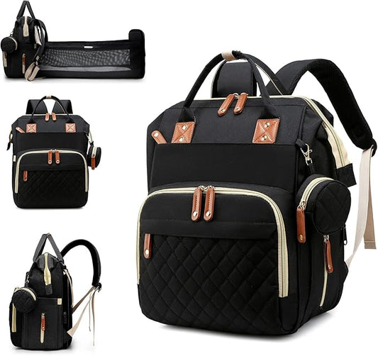 Diaper Bag with Changing Station, Waterproof 3 in 1 Baby Diaper Backpack with Foldable Changing Pad, Large Travel Back Pack for Baby Girl Boy, Baby essentials, Black