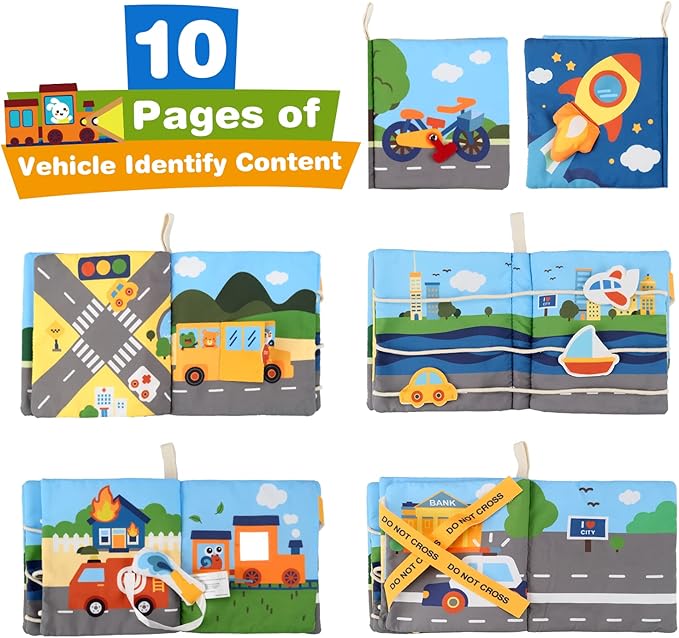 Richgv Baby Books Toys 6-12 Months, Baby Sensory Toys Activity Book Busy Book Learning Toys Travel Toys Soft Cloth Baby Books Touch and Feel Crinkle Book Infant Stroller Toys