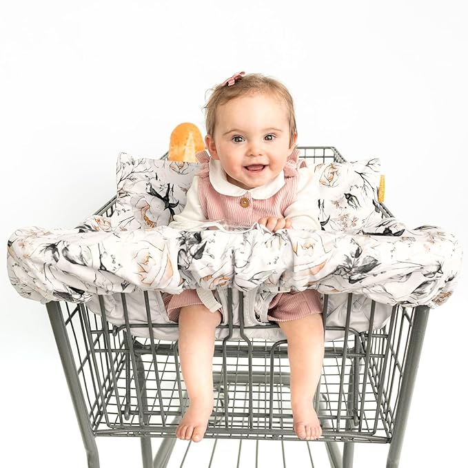 2-in-1 Cushy High Chair and Shopping Cart Cover for Baby, Comfortable Universal Fit Cover, Includes Storage Pouch - Coming Up Roses
