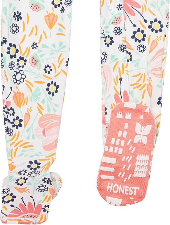 HonestBaby Non-Slip Footed Pajamas One-Piece Sleeper Zip-Front Pjs 100% Organic Cotton for Baby Girls
