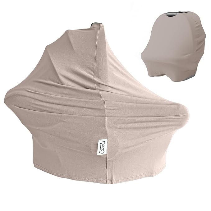 MOZAH Baby Multi-Use Cover: 9-in-1 Car Seat Covers Canopy Cover, Breathable Breastfeeding Cover, Stroller Cover & More, Boys & Girls Shower Gifts (Warm Taupe)