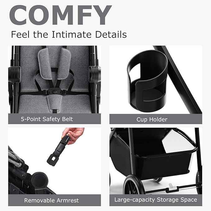 INFANS 2 in 1 Baby Stroller, High Landscape Infant Stroller & Reversible Bassinet Pram, Foldable Pushchair with Adjustable Canopy, Cup Holder, Storage Basket, Suspension Wheels (Grey)