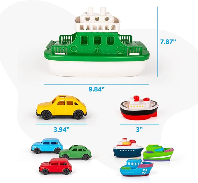 ArtCreativity Ferry Boat Bath Toy for Toddlers - 9 Pcs - Baby Bathtub Floating Water Toy with 4 Mini Cars, 4 Squirter Animals, Lights & Sounds for Imaginative Play - Kids Birthday Gift Party Favor