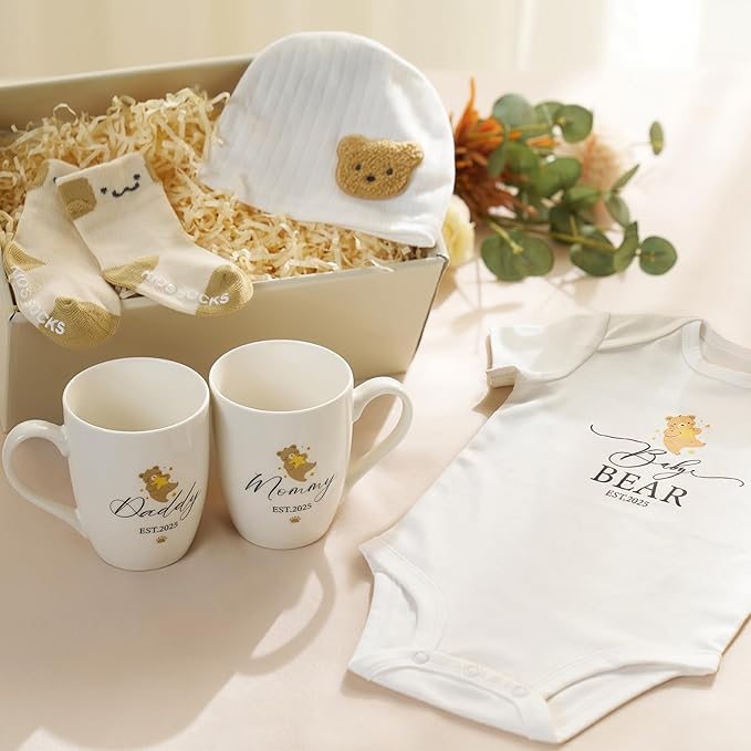 AW BRIDAL New Mom Gifts for Women, Pregnancy Gifts for New Parents First Time Moms, 2025 Gender Reveal Gift with Mom and Dad Coffee Mugs for Expecting Parents to Be, Baby Shower