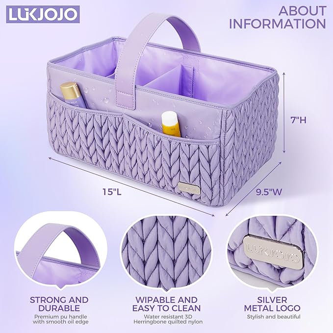 Luxurious Baby Diaper Caddy, Nursery Storage Basket for Newborn Boy and Girl, Travel Baby Basket for Diapers Baby Wipes, Organizer Tote Bag Storage Bin, Baby Shower Gifts (purple)