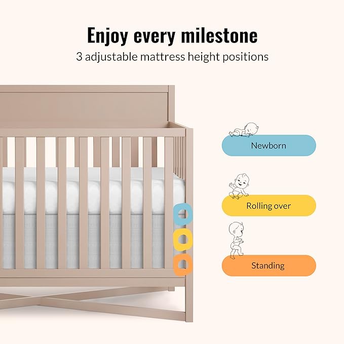 Dream On Me Owen 5-in-1 Convertible Full-Size Baby Crib in Seagrass, GreenGuard Gold & JPMA, Converts to Toddler, Day, & Full-Size Bed, Non-Toxic Paint, Safe Sleep Environment