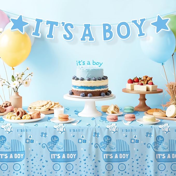 Gatherfun Baby Boy Shower Party Supplies: 2-Pack It’s A Boy Decorations,Disposable Plastic Tablecloth, Ideal Table Cover for Baby Shower Decorations Boy