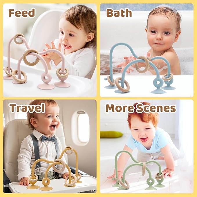 Baby High Chair Toys Teething Chew - Baby Table Toys, High Chair Suction Toy Teething Toys Silicone Teethers, Food Grade Silicon for 6 12 18 Months (Green Yellow)