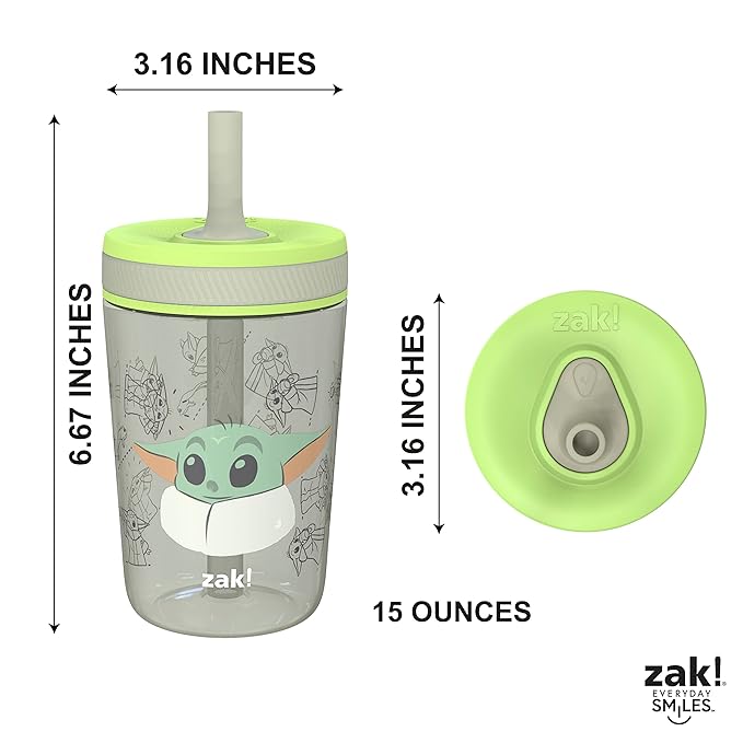 Zak Designs Star Wars The Mandalorian Kelso Toddler Cups For Travel or At Home, 15oz 2-Pack Durable Plastic Sippy Cups With Leak-Proof Design is Perfect For Kids (Baby Yoda, Grogu)