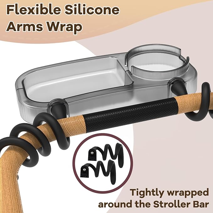 Upgraded Universal Stroller Snack Tray, Cup Holder Stroller Tray with Silicone Flexible Arms Grip, Stroller Tray Attachment for Baby Toddler Holder Stroller Accessories for Snacks On The Go