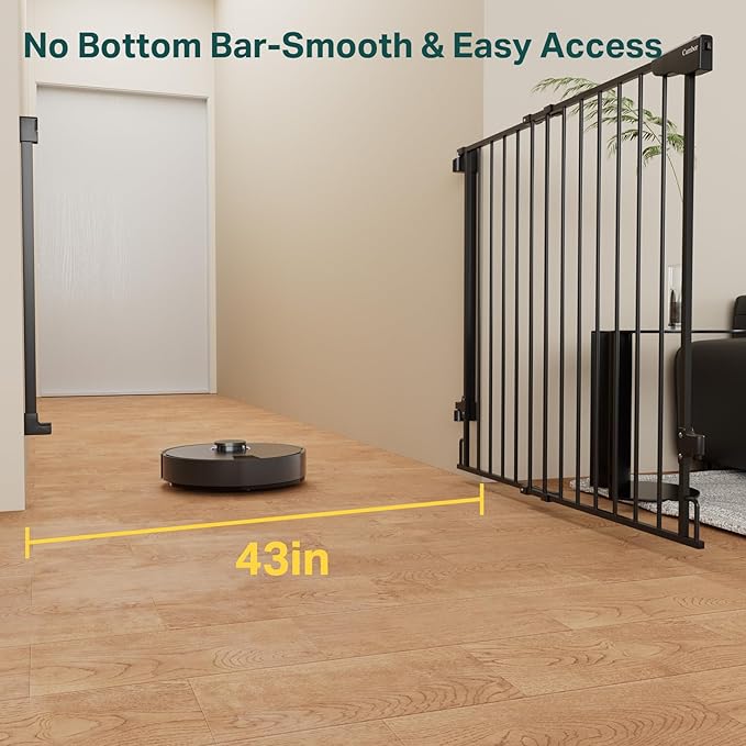 Cumbor 34" Extra Tall No Bottom Bar Baby Gate for Stairs, Wall Mounted Dog Gate Indoor for Larger Pets, Expandable 29.2-43" Safety Gate for Doorways, Wide Walk Thru Door for Easy Access (Black)