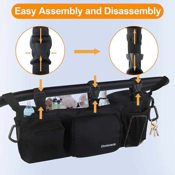 Double Stroller Organizer,Double Stroller Caddy for Bob Duallie and Baby Jogger City Mini GT2,Extra Large Double Baby Stroller Accessories with Cup Holder,Black(Empty Bag)