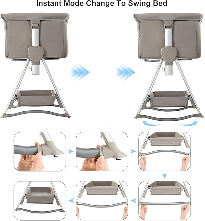 Bassinet, Bedside Sleeper for Baby, Rocking Cribs Newborn Infant Sleeping Bed, Portable Foldable Baby Travel Bed with Mattress, Height Adjust, Suit for 0-6M Bassinet (Khaki)