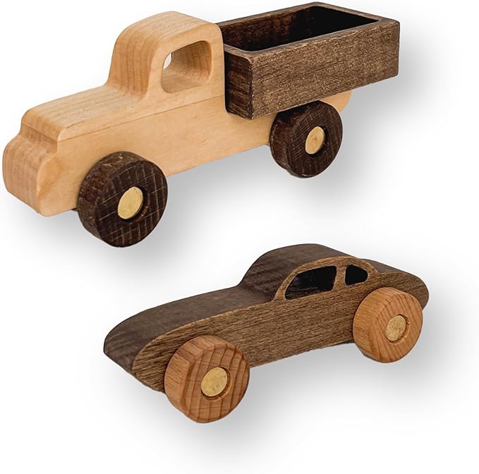 BUSY PUZZLE Wooden Toy Car and Truck Set Montessori Toys for Toddlers Handmade from Natural Wood Gift for Boys and Girls
