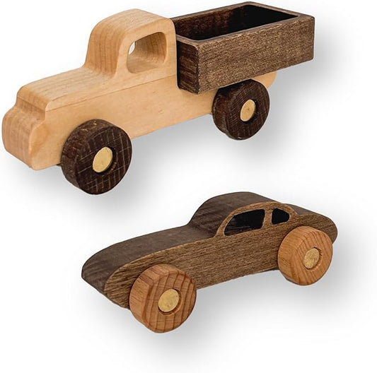 BUSY PUZZLE Wooden Toy Car and Truck Set Montessori Toys for Toddlers Handmade from Natural Wood Gift for Boys and Girls