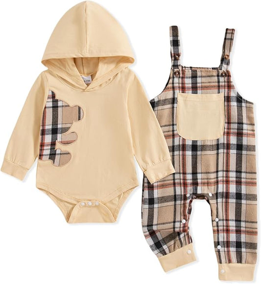 NZRVAWS Baby Boy Clothes Newborn Outfits Infant Romper Fall Winter Hoodie Pocket Pants Overalls Set NB-18M