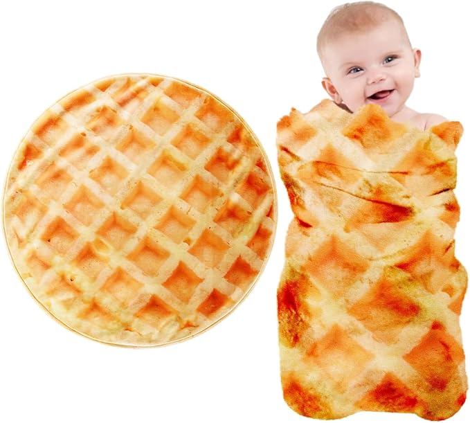 Waffle Blanket Baby for Boys Girls, Funny, Soft Flannel Swaddle for Birthday Gifts, Food Blanket for Newborn (36 inch, Yellow)