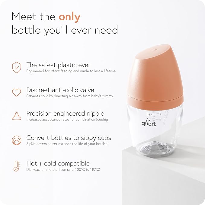 BuubiBottle Mini Slow Flow Bottle for Newborn Babies by Quark - with Anti-Colic RealFeel Nipple to Simulate Breastfeeding - BPA-Free, PVC-Free, Toxin-Free - 5 Oz Bottle with Lid, 2 Pack - Orange