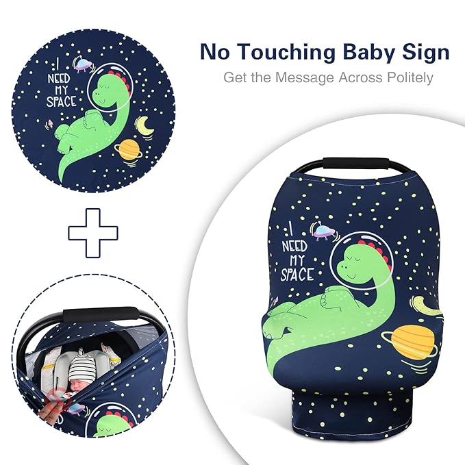 Metplus Car Seat Canopy Nursing Cover for Babies, Baby Carseat Cover Carrier Cover Breastfeeding Cover for Boys Girls, Soft Stretchy Breathable and Easy to Use, Infant Shower Gifts Newborn Essentials