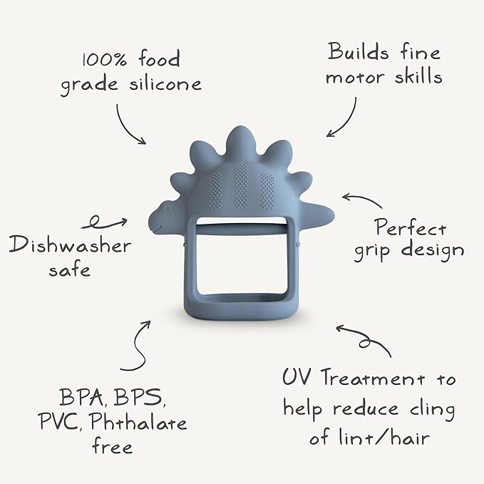 mushie Silicone Baby No-Drop Dino Teether Toy