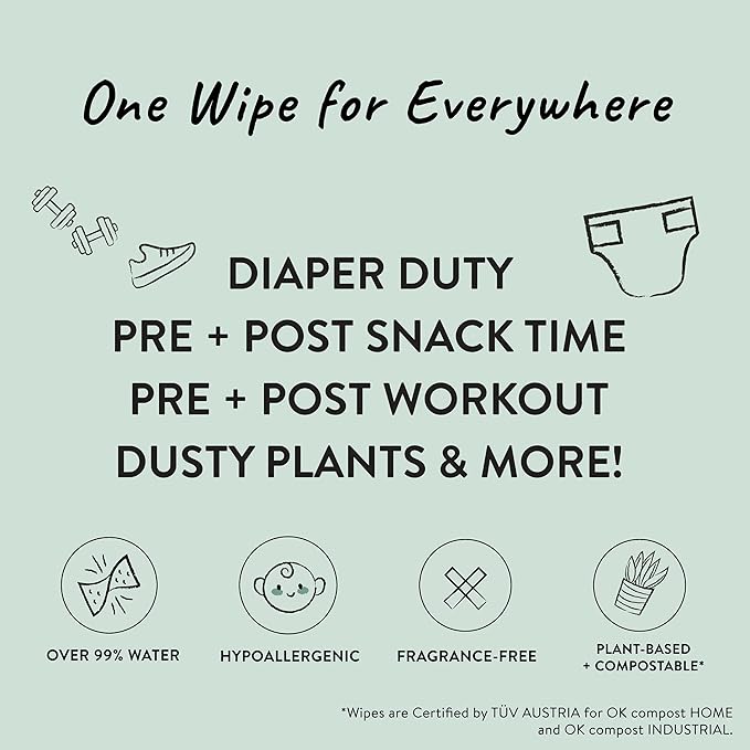 The Honest Company Clean Conscious Multi-Use Wipes | Hypoallergenic + Unscented for Sensitive Skin | Over 99% Water, Compostable, Plant Based, Baby Wipes | Rose Blossom, 60 Count