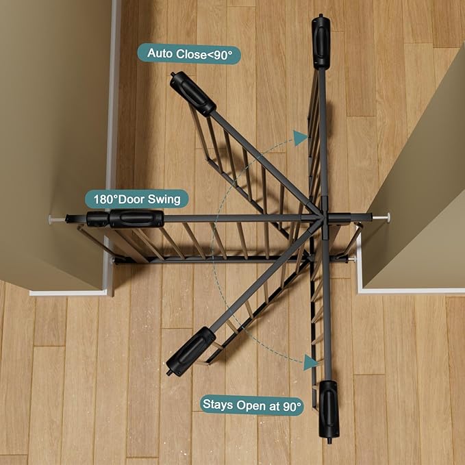 Narrow Walk Through Baby Gate 24.02-29.13 Inch Wide Auto Close Tension Black Metal Child Pet Indoor Safety Gates Pressure Mounted for Stairs& Doorways (24.02"-29.13"/61-74CM, Black)