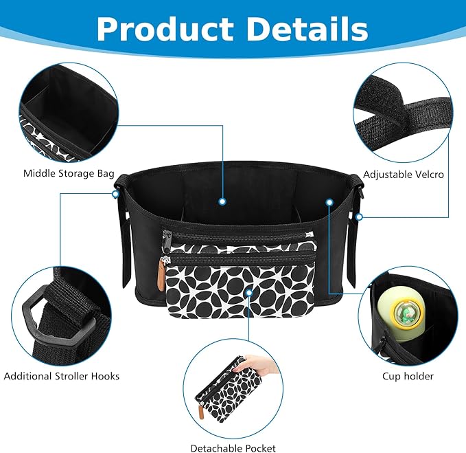 Accmor Universal Stroller Organizer with Detachable Phone Bag, Stroller Bag Caddy Organizer Stroller Accessories for Uppababy, Baby Jogger, Nuna, Doona, Britax Strollers