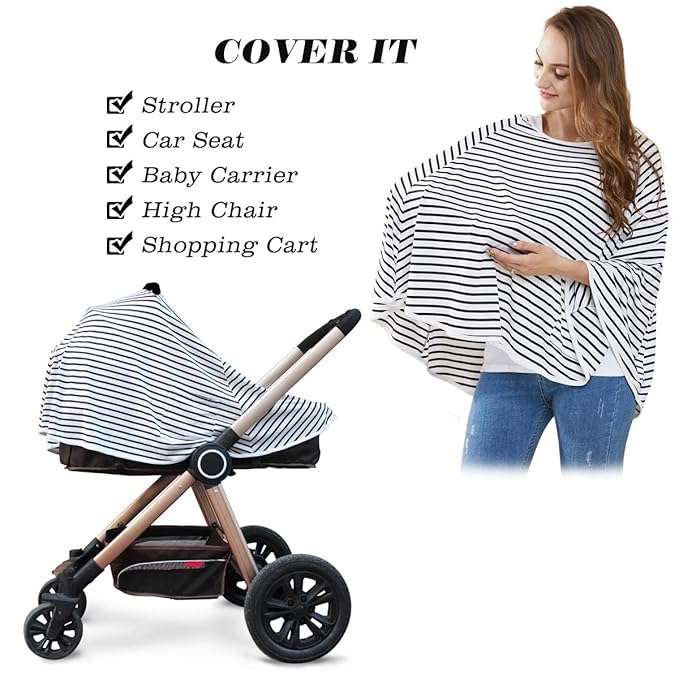 Baby Nursing Cover & Nursing Poncho - Multi Use Cover for Baby Car Seat Canopy, Shopping Cart Cover, Stroller Cover, 360° Full Privacy Breastfeeding Coverage, Baby Shower Gifts for Boy&Girl