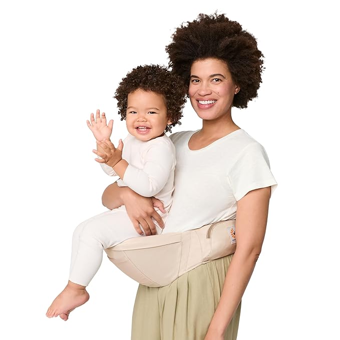 Ergobaby Ergonomic Baby Carrier Hip Seat with Storage, Comfortable Wide Waistbelt and Lumbar Support (17-45 lb) from The Brand Leader in Carriers, Lift Hip Seat, Natural Beige