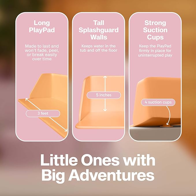 Original Little Splasher PlayPad, Bathtub Splash Guard Play Shelf - Toy Tray Caddy Holder Storage - Suction Cups Attach to Bath Tub - No Mess Water Spill in Bathroom for Toddlers Kids Baby (Orange)