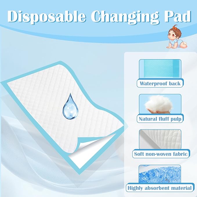 100 Pack Disposable Changing Pads,18 in x24 in Baby Disposable Underpads,Absorbent Incontinence Pee Pad,Waterproof,Leak Proof Underpad Mat for Elderly,Adults,Kids,Baby Protection