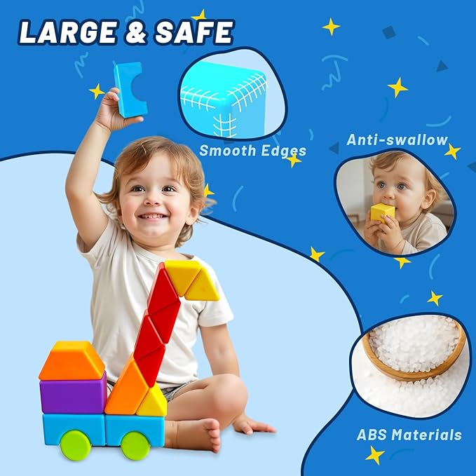 Magnetic Building Blocks, Large Magnetic Blocks in Multiple Shapes, Creative Building Toys for Preschool Learning, Montessori & Sensory Magnet Toys for Kids Ages 4-8 (36 PCS)