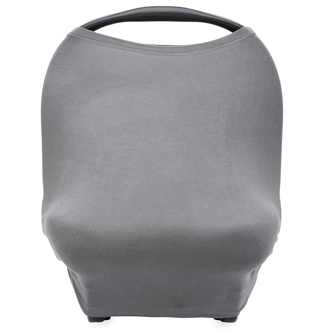 Parker Baby 4 in 1 Car Seat Cover for Girls and Boys - Stretchy Carseat Canopy, Nursing Cover, Grocery Cart Cover, High Chair Cover - Gray