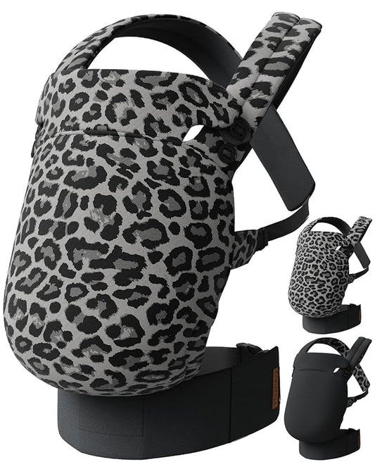 Reversible Baby Carrier – Black Solid & Leopard Print; Lightweight, Cooling & Breathable Lyocell Fabric; Ergonomic Lumbar Support and Quick Hands-Free Wear for Newborn to Toddler (7–44 lbs)