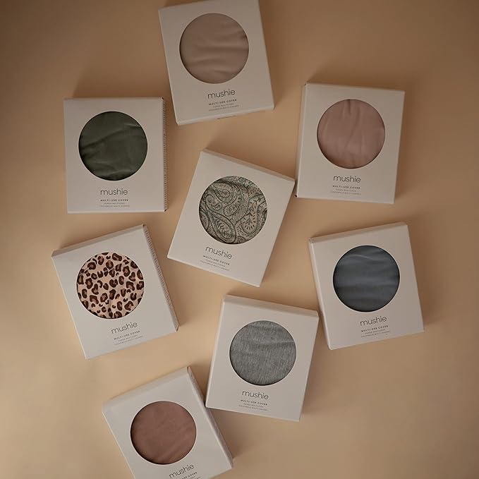 mushie Baby Car Seat Canopy Cover | Breathable & Stretchy Multi Use Cover for Breastfeeding, Nursing, High Chair, Shopping Cart, Strollers (Green Paisley)