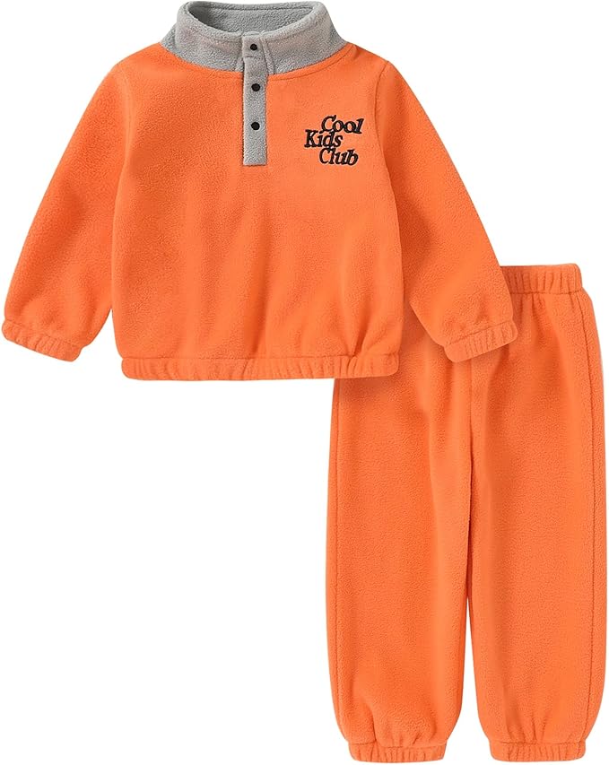 YOUNGER TREE Toddler Boy Girl Clothes Fleece Fall Winter Outfit Baby Long Sleeve Button Sweatshirt and Pants Sweatsuits Set